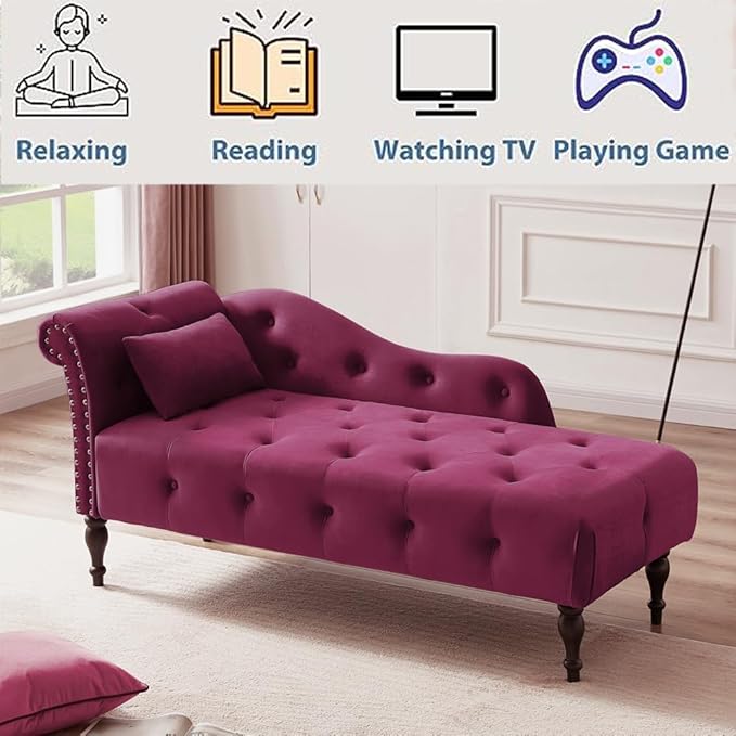 KF Velvet Rolled Arm Chaise Lounges Indoor Chair, Right Arm Facing Chaise Lounge - Image 7