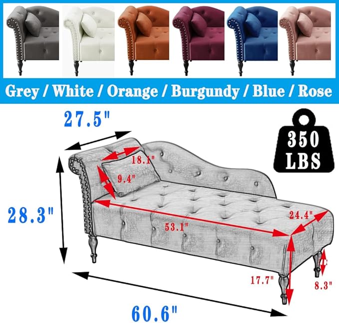 KF Velvet Rolled Arm Chaise Lounges Indoor Chair, Right Arm Facing Chaise Lounge - Image 5