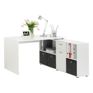 GL Reversible Corner Desk with Four Open Compartments and Door/Drawer Wood White