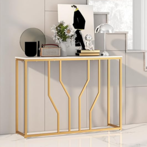 Bliss Console Table Marble Look Entrance Table with Geometric Metal Frame