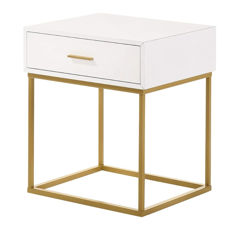 Falo White 1 Drawer Nightstand with Gold Legs