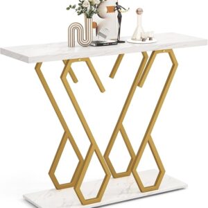 Bless Marble Effect Console Table, 2 Tier Entrance Table, Hallway Table with Butterfly Frame