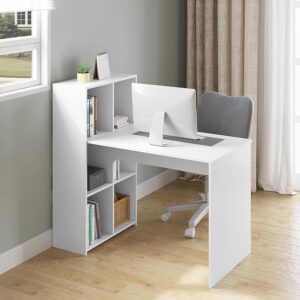 GN Computer Desk with Storage, White Desk Table