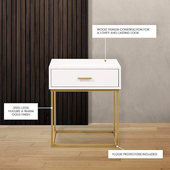 Falo White 1 Drawer Nightstand with Gold Legs - Image 4