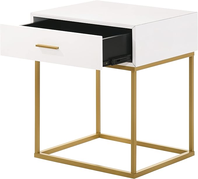 Falo White 1 Drawer Nightstand with Gold Legs - Image 3