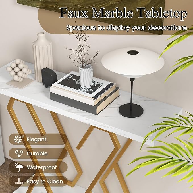 Bless Marble Effect Console Table, 2 Tier Entrance Table, Hallway Table with Butterfly Frame - Image 4