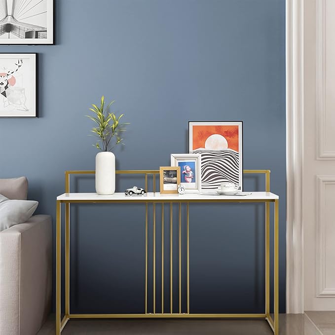 Joy Console Table with Faux Marble Table, Modern Style Sofa End with 6 Support Bars, Side Table - Image 3