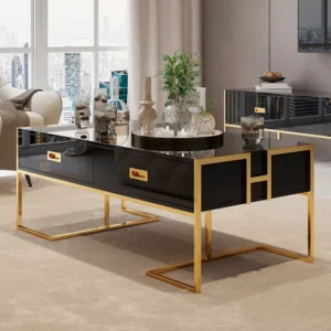 GHB Coffee Table High Gloss White and Gold