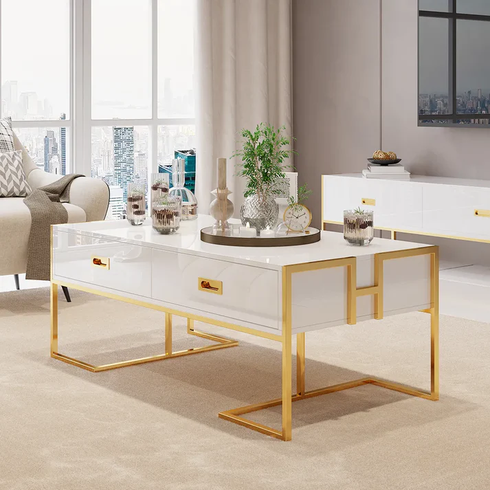 GHB Coffee Table High Gloss White and Gold - Image 4