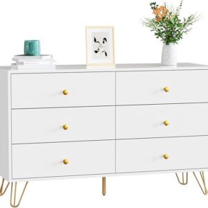 HPL White Dresser for Bedroom, 6 Drawer Dresser with Wide Drawers