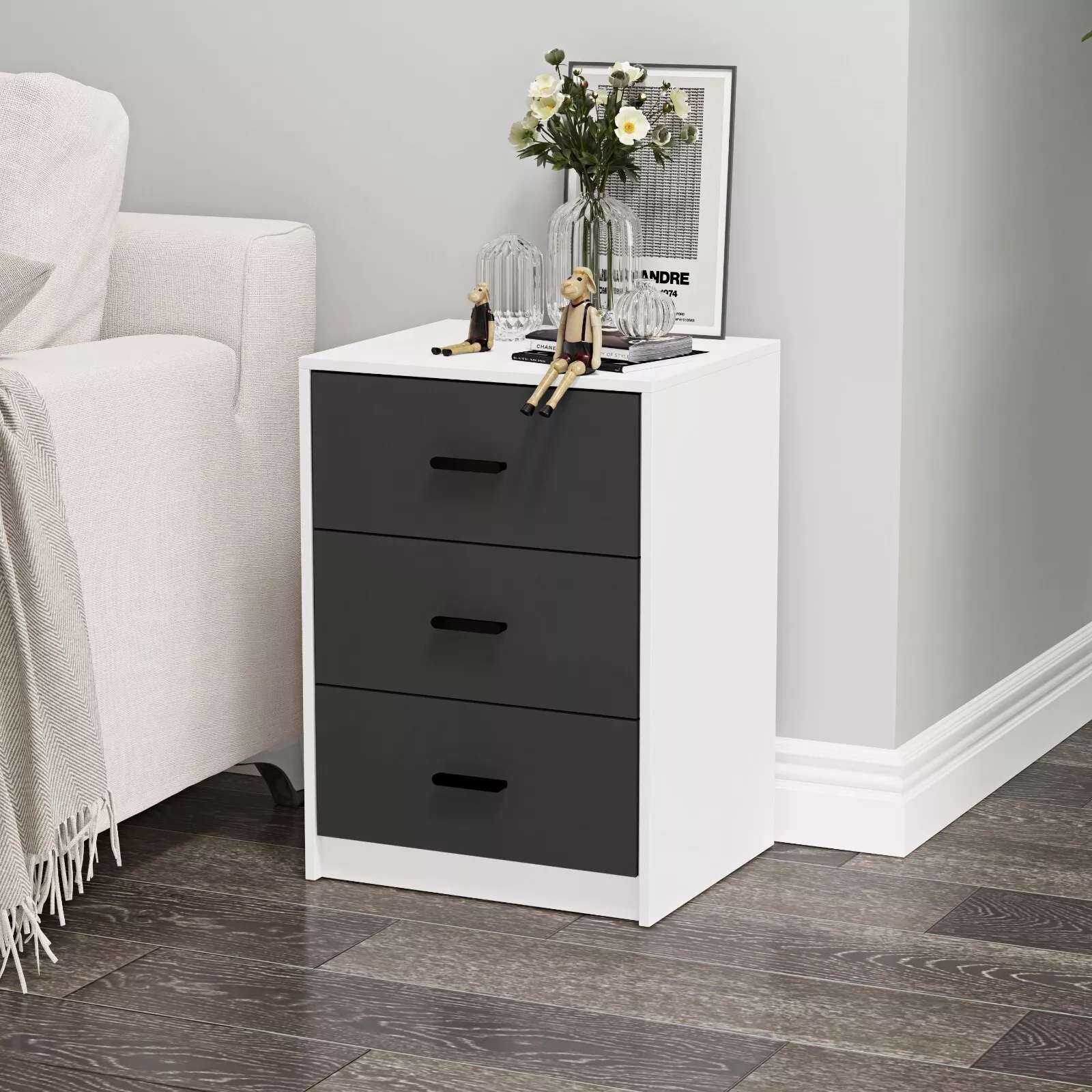 NB 3 Drawer Wooden Bedroom Bedside Cabinet - Image 17