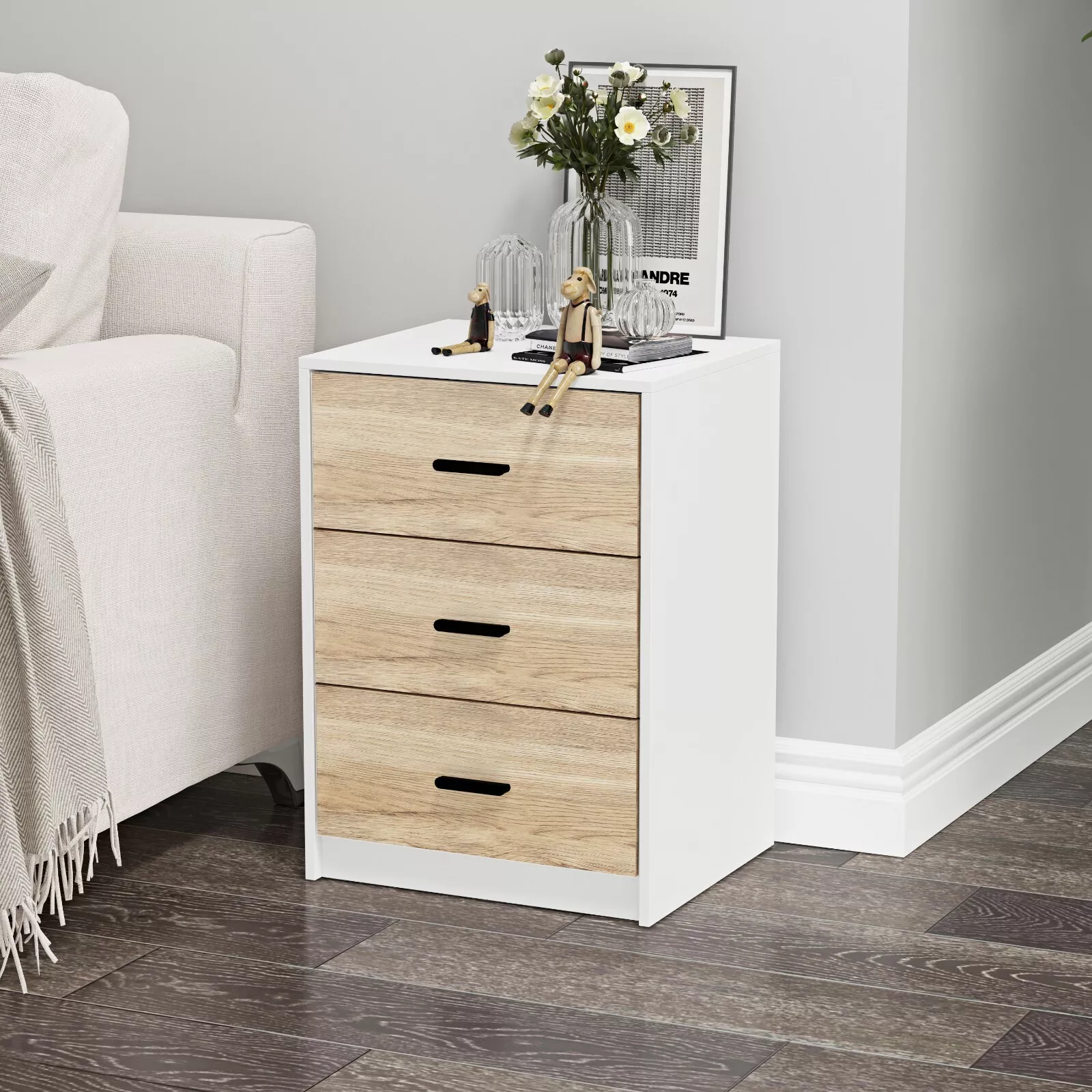 NB 3 Drawer Wooden Bedroom Bedside Cabinet - Image 12