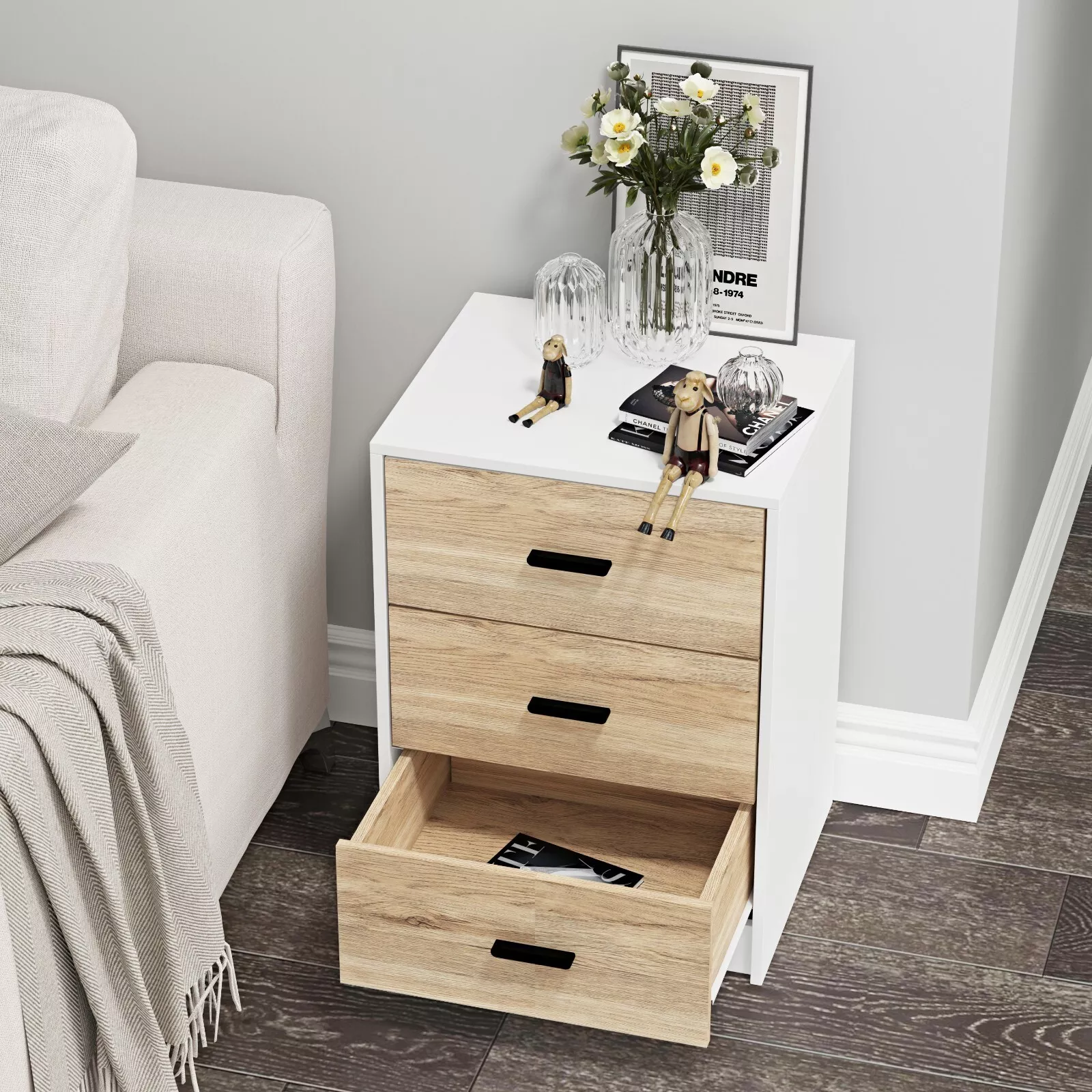 NB 3 Drawer Wooden Bedroom Bedside Cabinet - Image 11