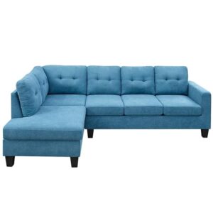 6 Seater Fabric LHS L Shape Sofa Set (Aqua Blue)