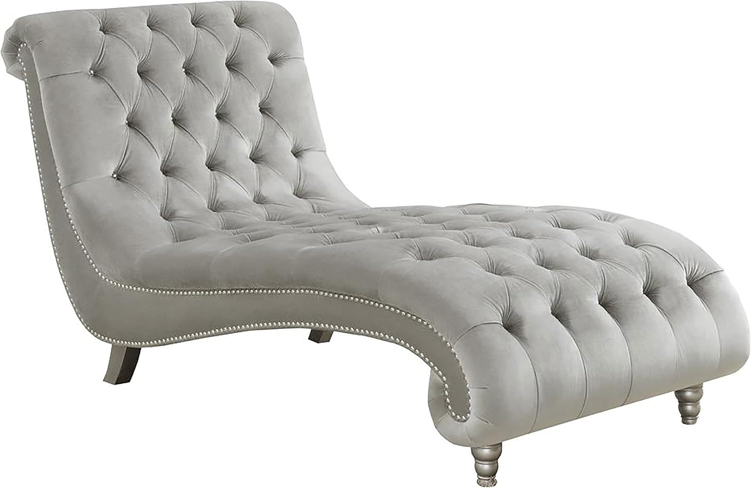 GBP Tufted Cushion Nailhead Trim Grey Chaises Lounge - Image 3