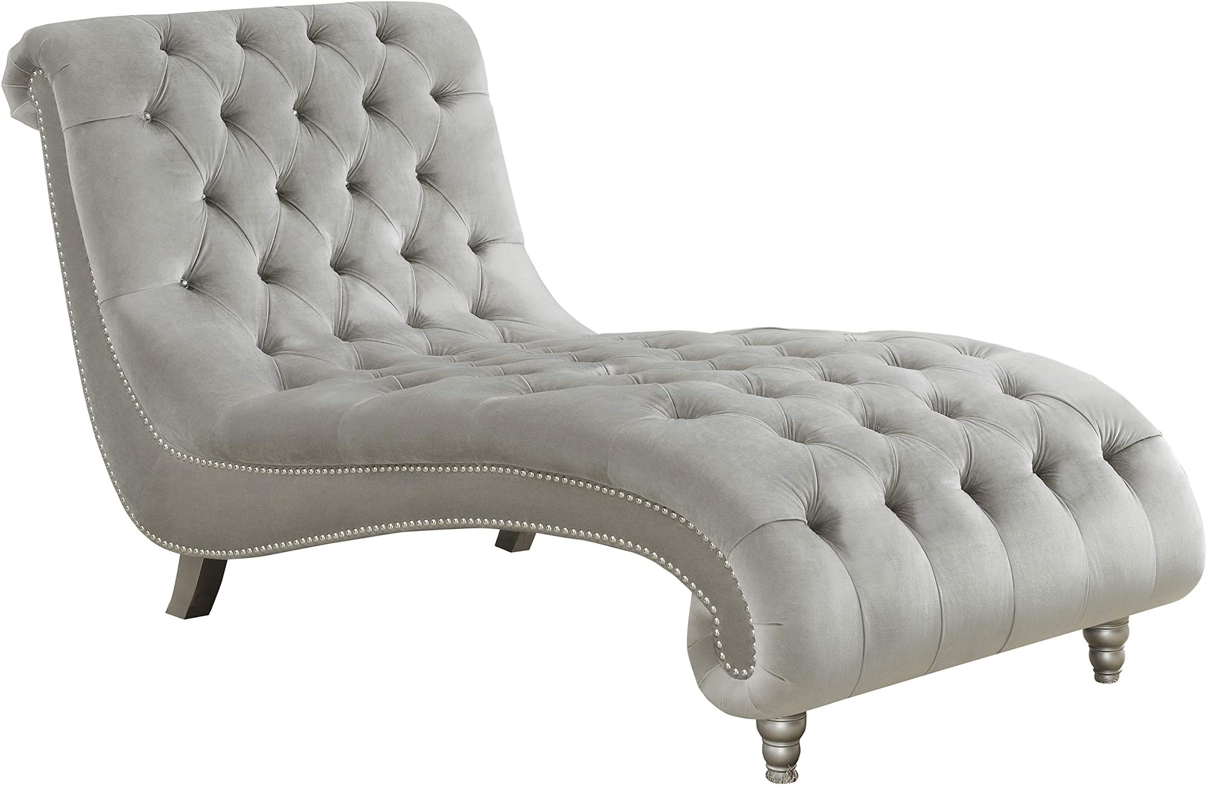 GBP Tufted Cushion Nailhead Trim Grey Chaises Lounge - Image 4