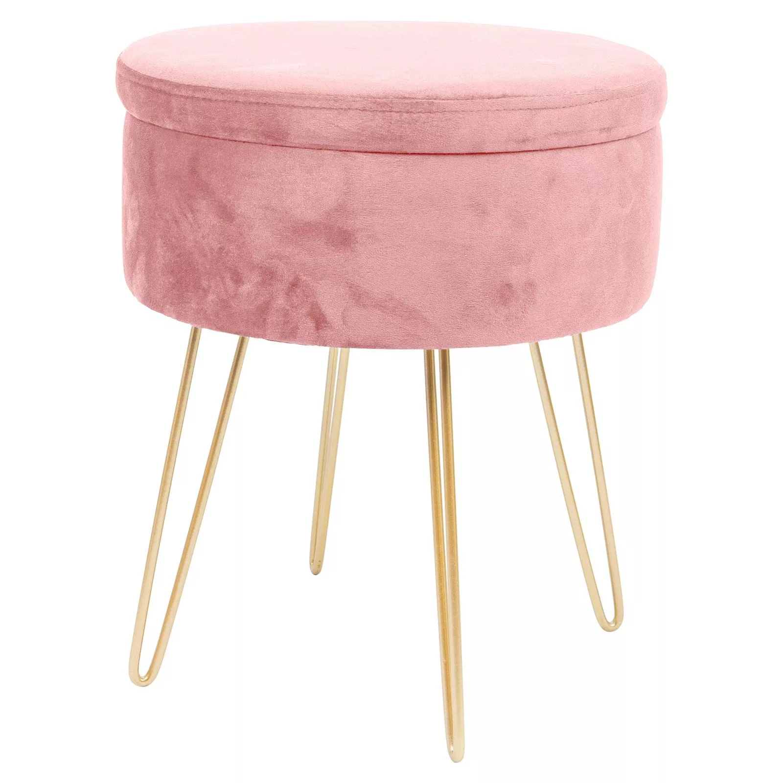 Pink and Gold Round Velvet Storage Footstool Ottoman