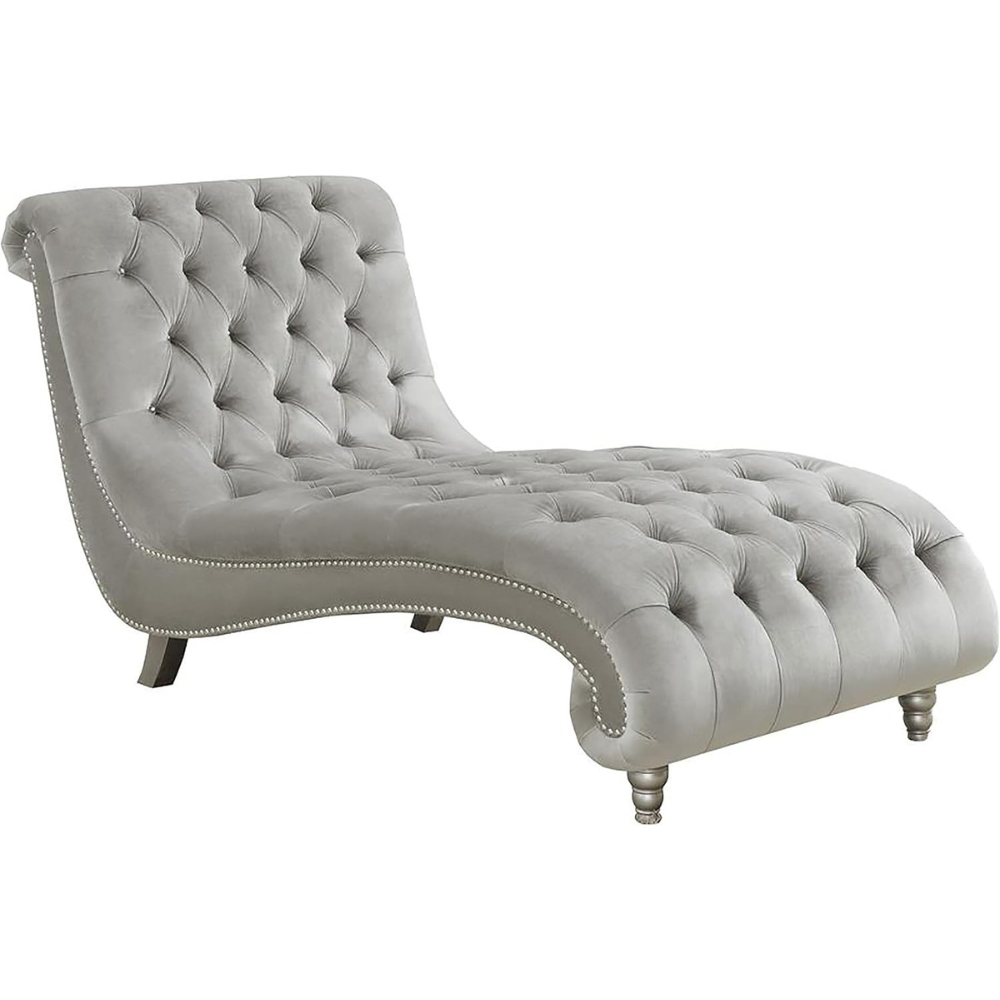 GBP Tufted Cushion Nailhead Trim Grey Chaises Lounge