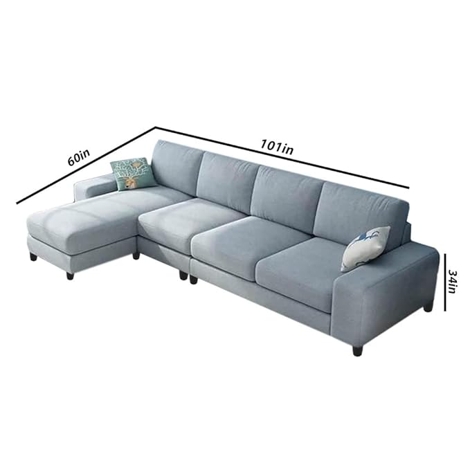 HB Nova 5 Seater L Shape Sofa Set for Living Room (Blue Fabric) Left Side - Image 3
