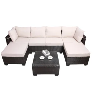 Outdoor Garden Patio Furniture 7 Piece PE Rattan Cushioned Sofa Set