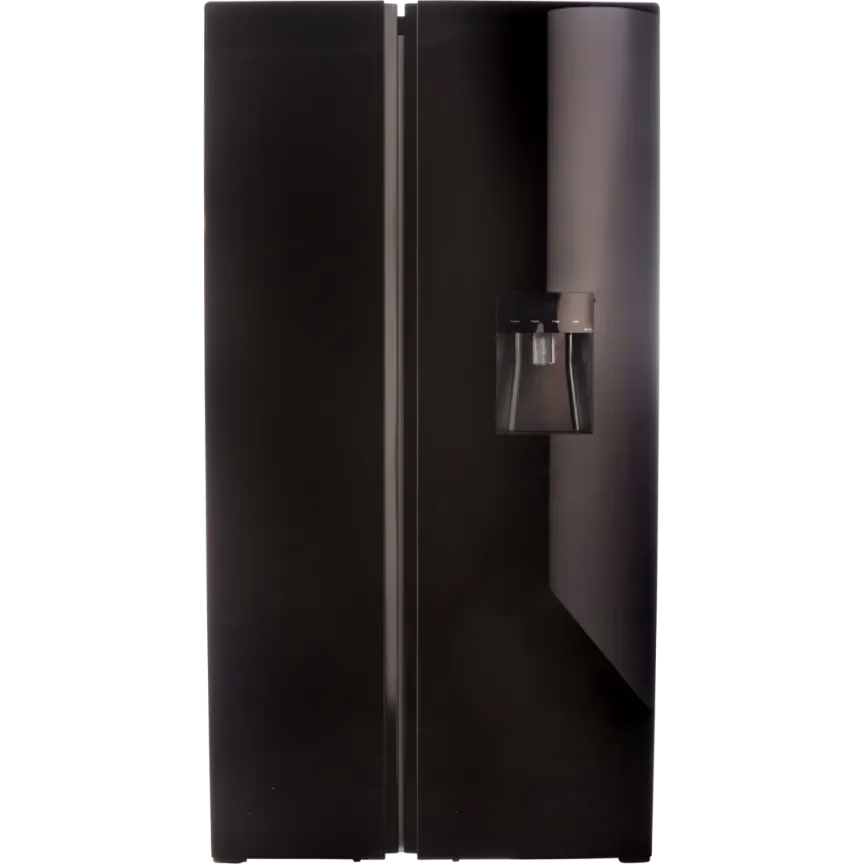 Defy 496L Elegant Black Glass Side by Side Fridge Freezer DFF456